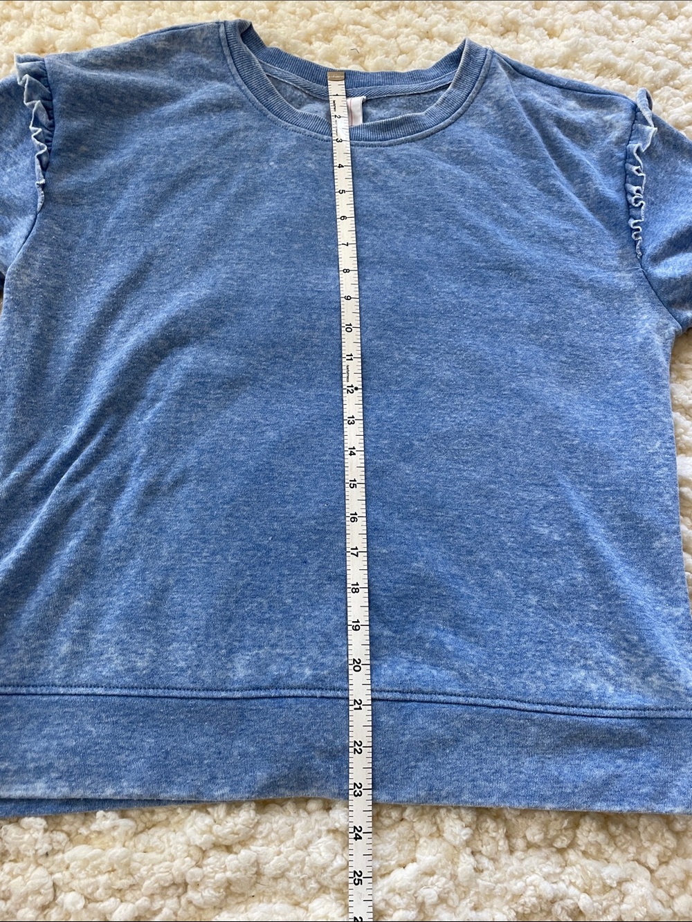 Heathered Blue Ruffle-Shoulder Crew Sweatshirt - Picture 4 of 8